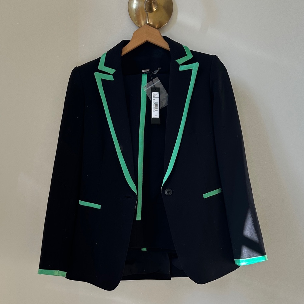 Alice + Olivia Black Blazer with Green Trim
